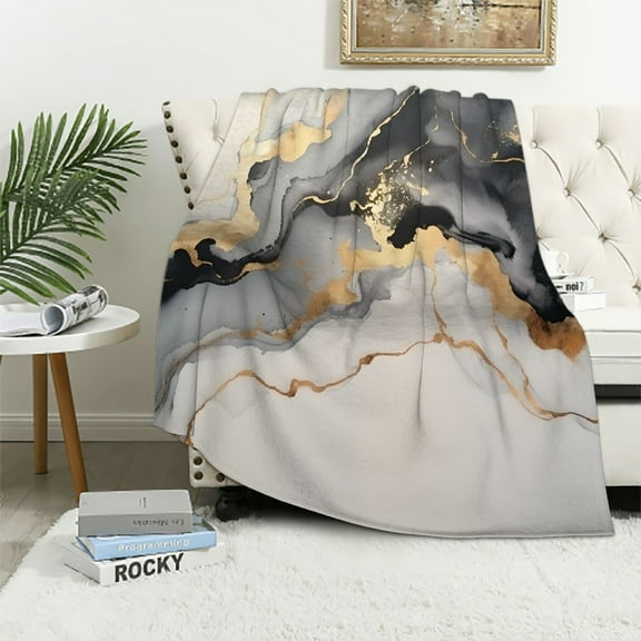 Pratyus Marble Gold Black Throw Blanket for Couch Sofa Bed All Seasons Lightweight Soft Blanket 3 Sizes 40x50in