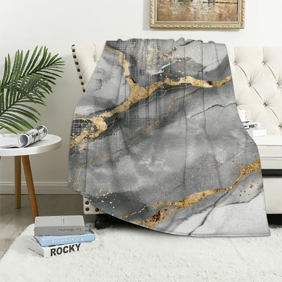 Pratyus Marble Gold Silver Soft Flannel Cozy Blankets for All Seasons - Multi-Functional Throw Blanket for Bed, Couch, Chair, Sofa, and More 40x50in