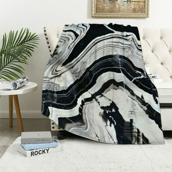 Pratyus Marble Pattern Black and White Swirl Generative Art Throw Blanket for Couch Sofa Bed Decorative Gifts - All Seasons Comfort Exquisite Gifts 50x60in