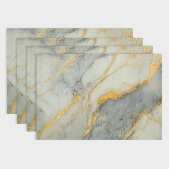 Pratyus Marble Texture Gold Grey Table Mat Linen Cloth Indoor Outdoor Placemat Set of 4 for Birthday Parties, Christmas, Restaurants, Buffets, Home Decor 18x12in