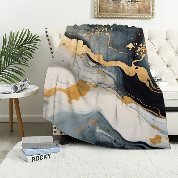 Pratyus Marbled Surface Gold Accents Black Accents Cozy Throw Blanket for Bedroom Living Rooms Sofa Couch All Seasons Exquisite Gifts 40x50in