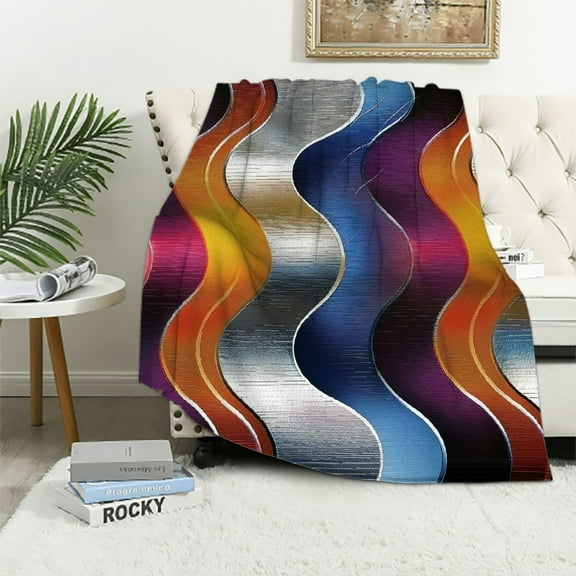 Pratyus Metallic Design Wavy Abstract Print Throw Blanket Flannel Hand/Machine Wash All Seasons Gifts Exquisite 40x50in