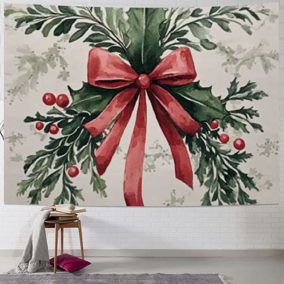 Pratyus Mistletoe Tapestry Wall Hanging for Bedroom Dorm Christmas Decoration Decor Short Plush Fabric 40x30inch
