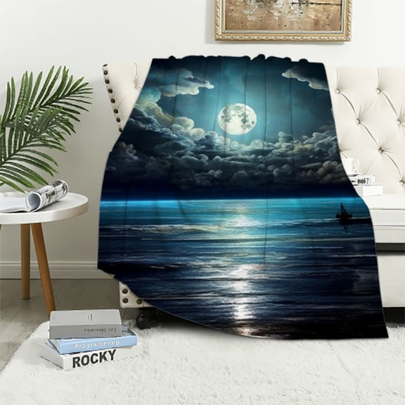 Pratyus Moon Clouds Water Soft Cozy Printed Blanket & Throw for All Seasons - Lightweight Flannel Material Anti-Wrinkle Anti-Pilling 50x60in