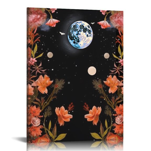 Pratyus Moon Flowers Bird Canvas Art Modern Prints Home Decoration - Ready to Hang, Ideal for Living Room, Bedroom, Office - Perfect Gift Idea 12x16in