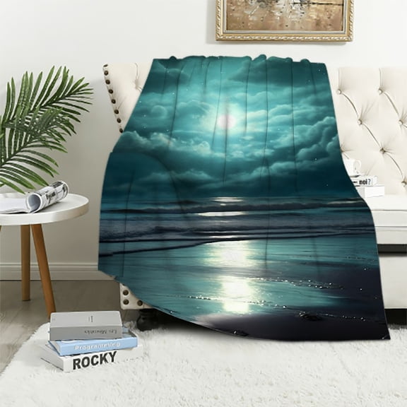 Pratyus Moon Ocean Star Filled Sky Print Flannel Throw Blanket Lightweight Soft Blanket for All Seasons 60x80in