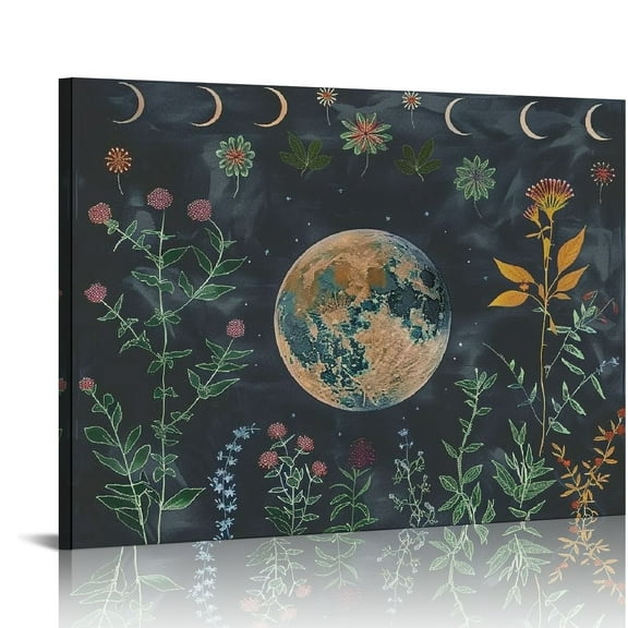 Pratyus Moon Phases Full Moon Digital Art Canvas Wall Art for Home Decor 16x12in