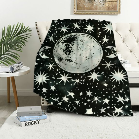 Pratyus Moon Stars Cosmic Flannel Throw Blanket for Couch Sofa Bed Home Decor All Seasons Comfort Gift 50x60in