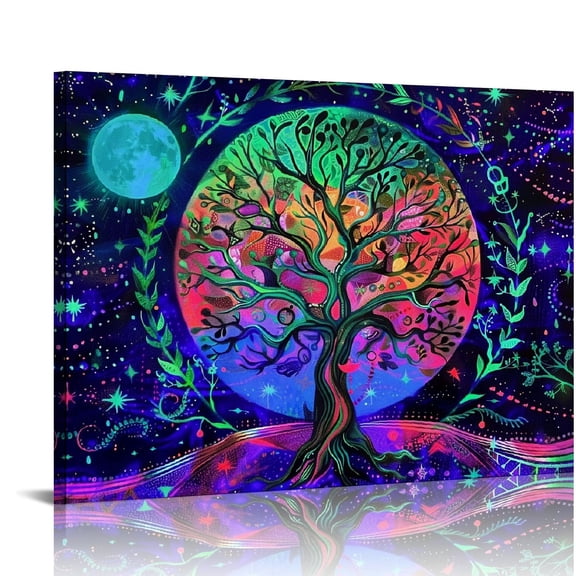 Pratyus Moon Stars Psychedelic Art Canvas Print Wall Art for Home Decor, Ready To Hang Room Office Wall Art 16x12in