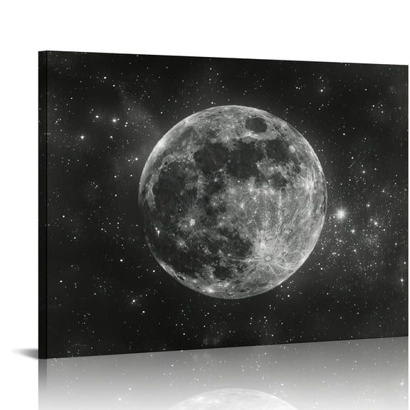Pratyus Moon Stars Space Art Canvas Ready to Hang Room Home Decor Aesthetic Wall Art for Living Bedroom Kitchen Bathroom Office Salon Bar 20x16in