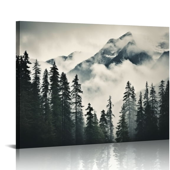 Pratyus Mountain Fog Trees Canvas Art Modern Prints Wall Decor for Home Bathroom Office Hotel Gift 20x16in