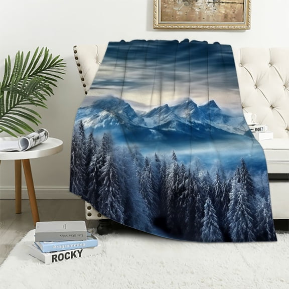 Pratyus Mountain Forest Snowy Throw Blanket for Couch Sofa Bed Office Decor Lightweight Blanket All Seasons Comfort 40x50in