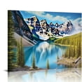 thumbnail image 1 of Pratyus Mountain Lake Pine Trees Blue Sky Canvas Wall Decor for Bedroom Kitchen Ready To Hang Art 16x12in, 1 of 6