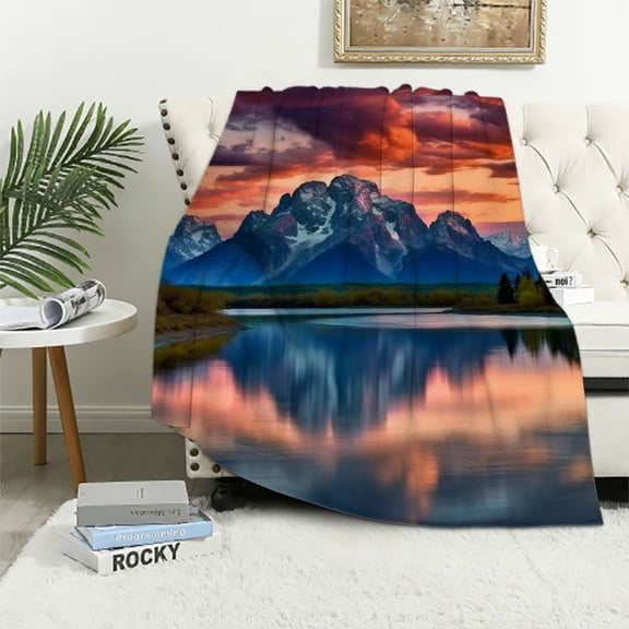 Pratyus Mountain Lake Sunset Throw Blanket for Couch Sofa Bed Office Decor All Seasons Lightweight Soft Blanket 40x50in