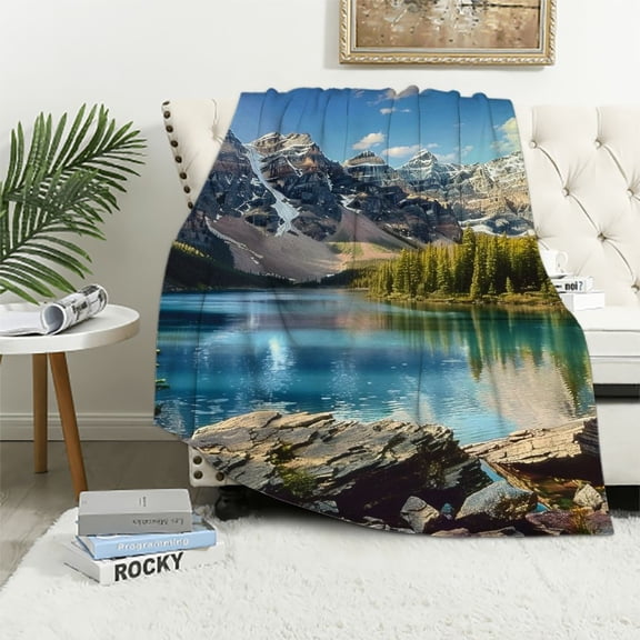 Pratyus Mountain Lake Trees Flannel Throw Blanket for Couch Sofa Bed Home Decor All Seasons - Perfect Gift 40x50in