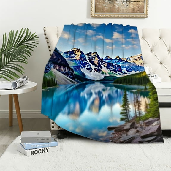 Pratyus Mountain Lake Trees Soft Cozy Printed Blanket & Throw for All Seasons | Lightweight Plush Blanket for Picnics, Travel, and Home Decoration 40x50in