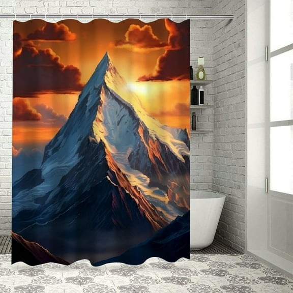 Pratyus Mountain Peak Sunset Clouds Printed Shower Curtain Set with Hooks, Easy Care 100% Polyester Fiber, Bathroom Decoration 69x72