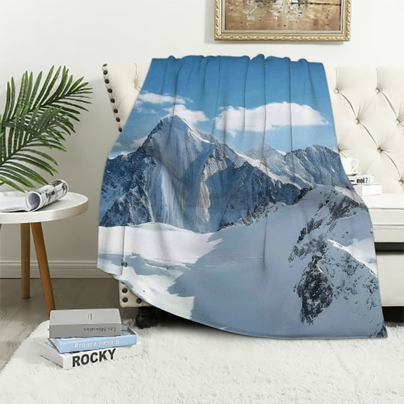 Pratyus Mountain Range Snow Blue Sky Throw Blanket for Couch Sofa Bed Home Decor All Seasons Soft Plush Blankets 40x50in