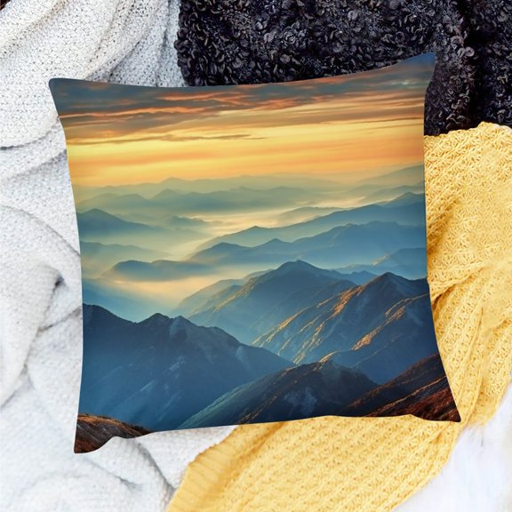 Pratyus Mountain Range Sunset Clouds Pillow Case Cushion Cover for Home Sofa Couch Decor, Set of 1, Linen Material 20x20in