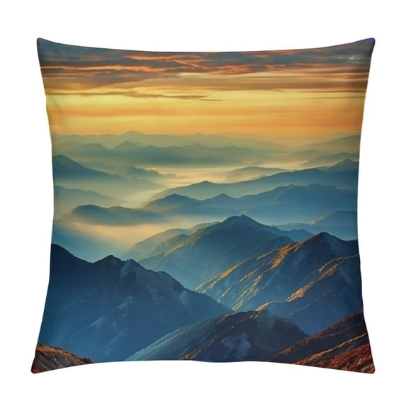Pratyus Mountain Range Sunset Clouds Pillow Cases with Zipper Home Decor for Living Room Bedroom Bed Cushion Outdoor Aesthetic Decorative 1PC 18x18in