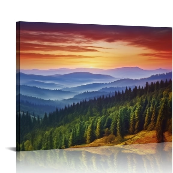 Pratyus Mountain Range Trees Sunset Canvas Art Modern Prints Wall Decor For Bedroom Kitchen 16x12in
