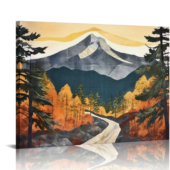 Pratyus Mountain Trees Road Canvas Art Modern Prints Ready to Hang for Room Home Decor 16x12in