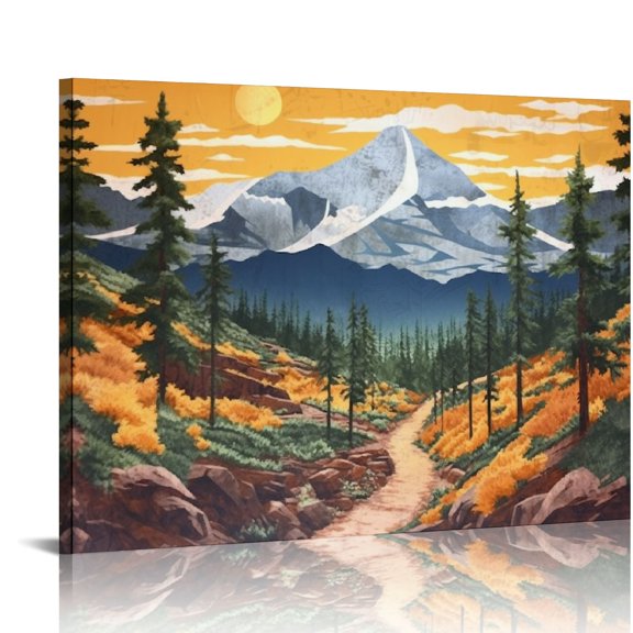 Pratyus Mountain Trees Road Canvas Wall Art for Home Decor - Ready to Hang 16x12in