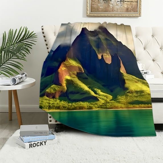 Pratyus Mountain Water Clouds Print Flannel Throw Blanket for Bed Sofa, Lightweight All Seasons Decor Blanket 60x80in