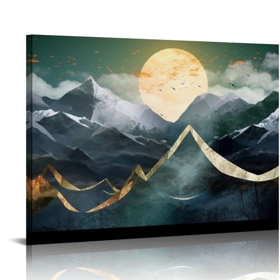 Pratyus Mountains Moon Bird Canvas Wall Decor Art for Home Office Hotel 16x12in