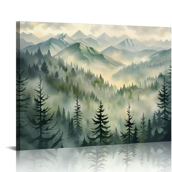 Pratyus Mountains Trees Fog Canvas Wall Art Print Home Decor Living Room Bedroom Office Wall Decor - 2 Size Options 16x12in