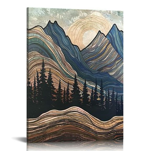 Pratyus Mountains Trees Sky Canvas Wall Decor Home Decoration Prints Art Style for Living Room Office Bedroom 12x16in