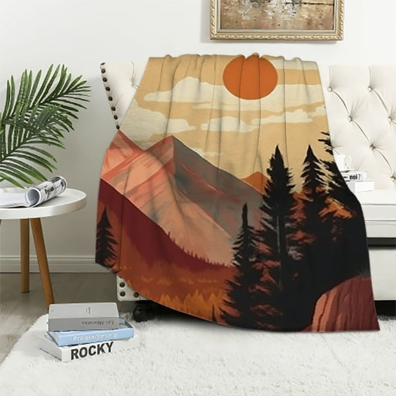 Pratyus Mountains Trees Sun Throw Blanket for Couch Outdoor Unisex Gift Long-Lasting Blanket for All Seasons 40x50in