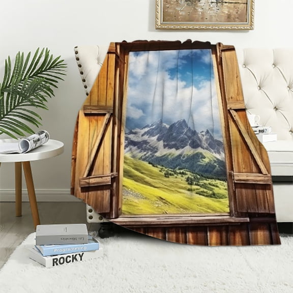 Pratyus Mountains Wooden Cabin Sky Flannel Throw Blanket All Seasons Gifts for Women Children Soft Cozy Plush 40x50in