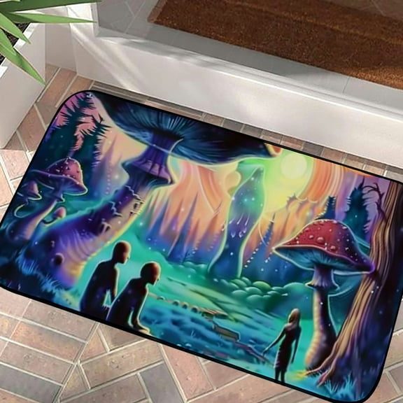 Pratyus Mushroom Forest Door Mat Outdoor Indoor Welcome Mats Doormat Entrance Mat Felt for Home Entrance Outside Entry 19.68*39.37 in