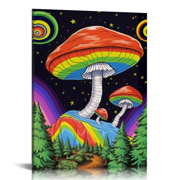 Pratyus Mushroom Rainbow Swirl Canvas Wall Art Home Decor for Bedroom Kitchen - Perfect Gift for Home Decoration - Unique Design for Living Room Office 12x16in