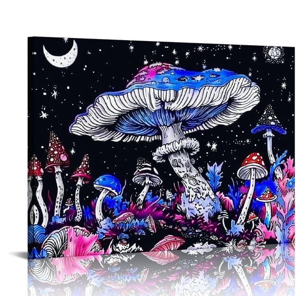 Pratyus Mushroom Stars Psychedelic Canvas Wall Decor for Bathroom Room Home Art Decor Print On Canvas 16x12in