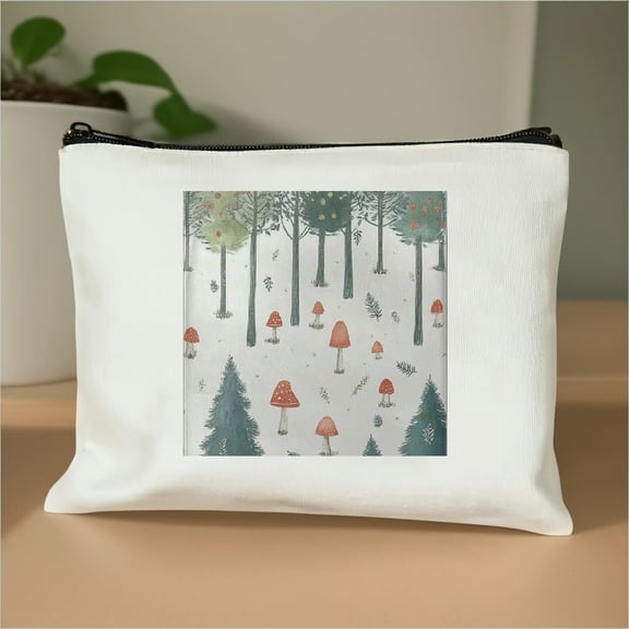 Pratyus Mushroom Theme Pink Love Tote Bag Cosmetic Travel Essentials for Women Friends - Canvas Makeup Bag White