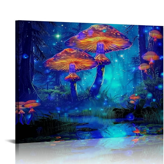Pratyus Night Sky Stars Full Moon Canvas Wall Art Decor - Ideal for Home, Living Room, Bedroom, Office - Gift for Various Occasions 16x12in