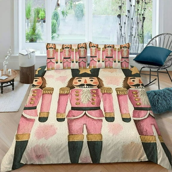 Pratyus Nutcracker 3-Piece Modern Soft Bedding Set for Bedroom Decor, High Quality Sleep, Christmas Theme, Peach Skin Velvet, Room Decor 87x68in