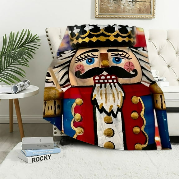 Pratyus Nutcracker American Flag Toy Flannel Throw Blanket for Couch Sofa Bed, Christmas Home Decor Blanket for All Seasons 60x80in