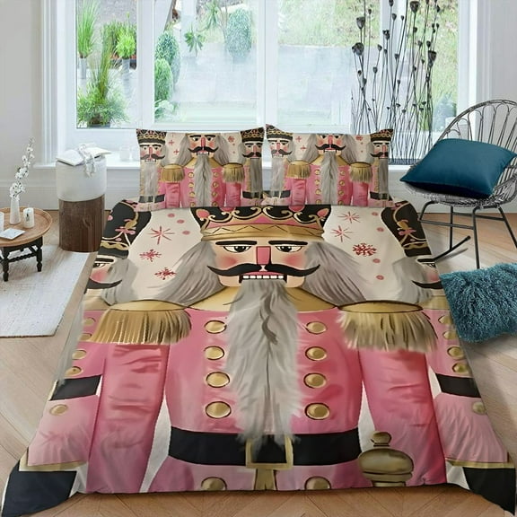 Pratyus Nutcracker Bourgeois Silk Screen 3-Piece Bedding Set Lightweight and Soft Christmas Peach Skin Bedroom Guest Room 87x68in