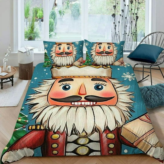 Pratyus Nutcracker Christmas Tree 3-Piece Bedding Set Modern Soft Microfiber High Quality Sleep Bedroom Decor 87x68in