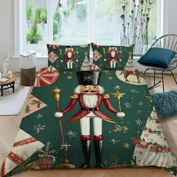 Pratyus Nutcracker Christmas Tree Holiday Decorations 3-Piece Bedding Set Modern Style High Quality Soft Microfiber Bedroom Room Decor Sleep Experience 87x68in