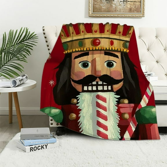Pratyus Nutcracker Crown Candy Cane Flannel Throw Blanket for Couch Sofa Bed, Christmas Home Decor Gifts All Seasons 40x50in