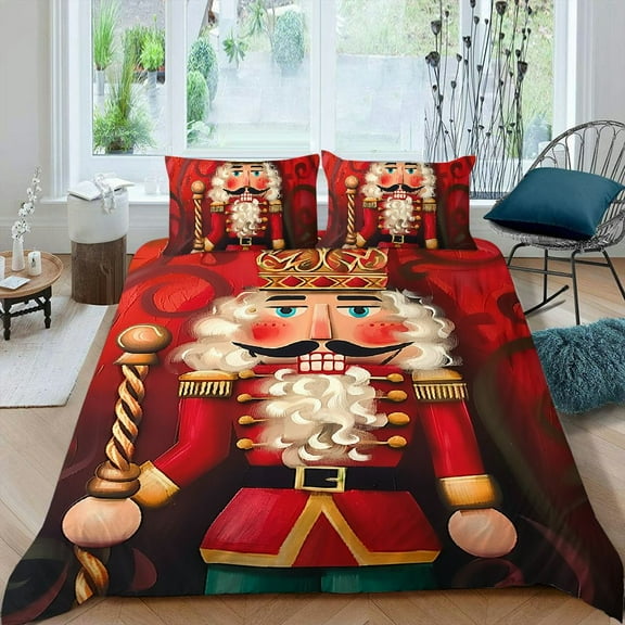 Pratyus Nutcracker Crown Swirls Bedding 3-Piece Set Lightweight and Soft Christmas Peach Skin Velvet Bedroom Guest Room 87x68in