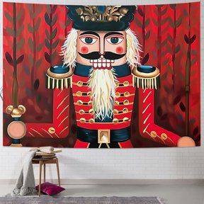 Pratyus Nutcracker Gold Accents Tapestry Wall Hanging Christmas Decoration - Short Plush Fabric - Multi-functional Decor for Bedroom, Living Room, Dorm - Easy to Hang 40x30inch