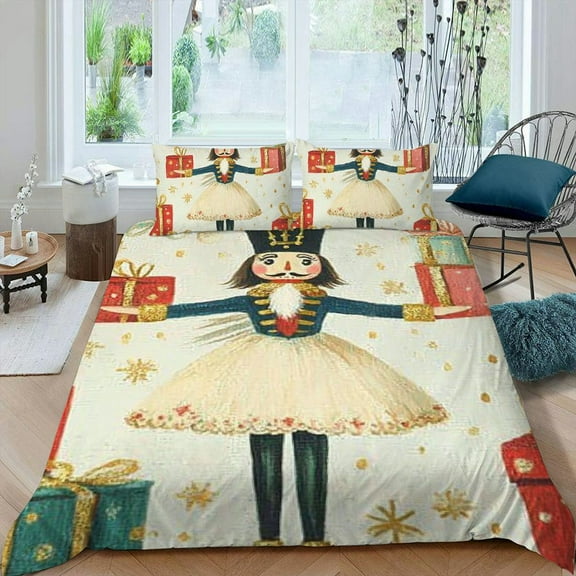 Pratyus Nutcracker Presents Whimsical 3-Piece Bedding Set for Bedroom Room Decor - Modern Soft Microfiber Easy to Clean and Care for 87x68in