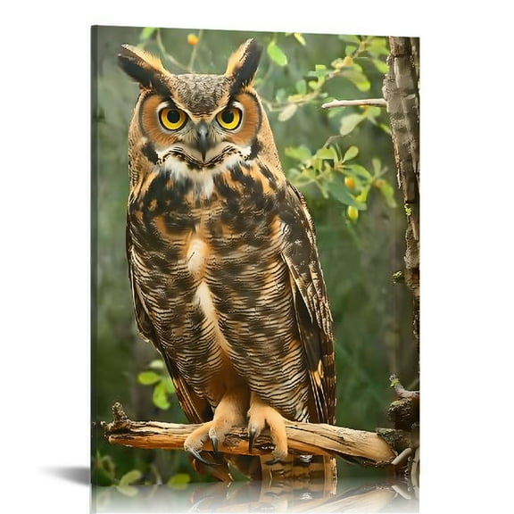 Pratyus Owl Tree Branch Forest Canvas Wall Art Decor Home Decoration Living Room Bedroom Office Gift Ideas Ready to Hang 12x16in