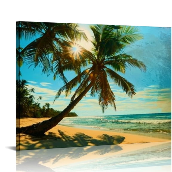 Pratyus Palm Tree Beach Sun Canvas Art Modern Prints for Home Decor Wall Hanging 16x12in