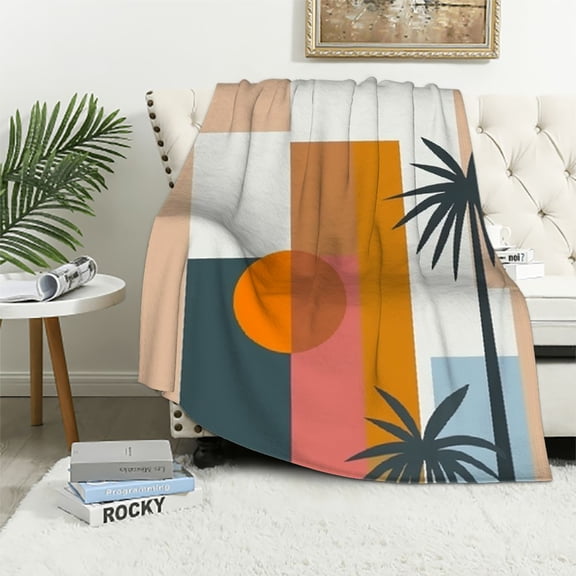 Pratyus Palm Tree Building Sun Flannel Cozy Throw Blanket for Bedroom Living Rooms Sofa Couch All Seasons Exquisite Gifts 40x50in